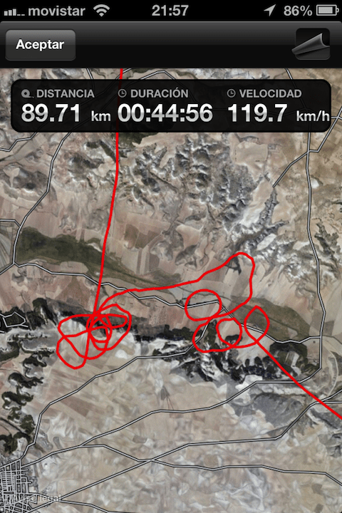 GPS track, the circles are thermals climbing
