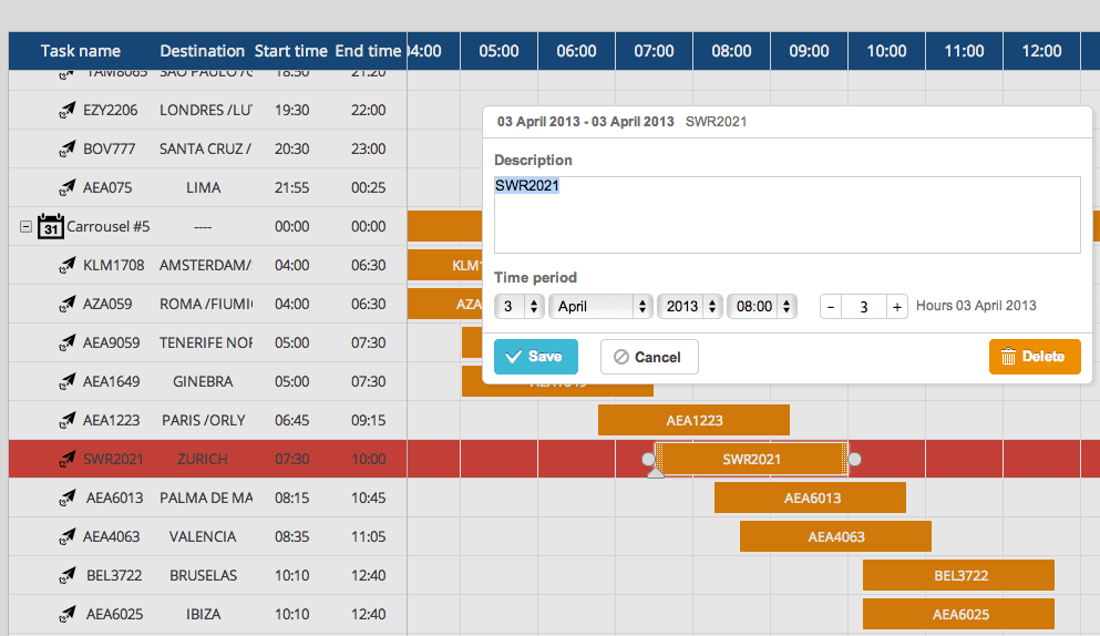 Flight's detail in the Schedule